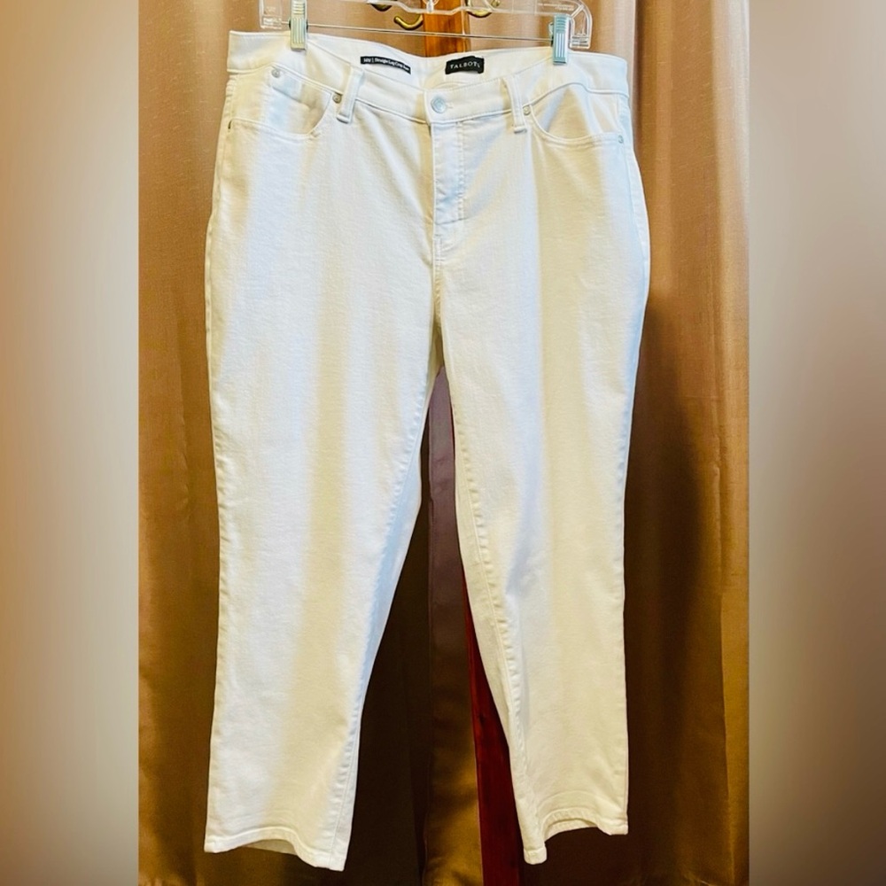 Talbots Women's 14W White Straight Leg Crop Jeans GUC